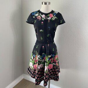 Ted Baker London Womens 2 Daissie Florence floral Trim Skater‎ Dress Fit Flare